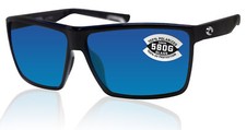 Costa Del Mar Rincon Shiny Black Frame Blue Mirror 580G Glass Polarized Lens