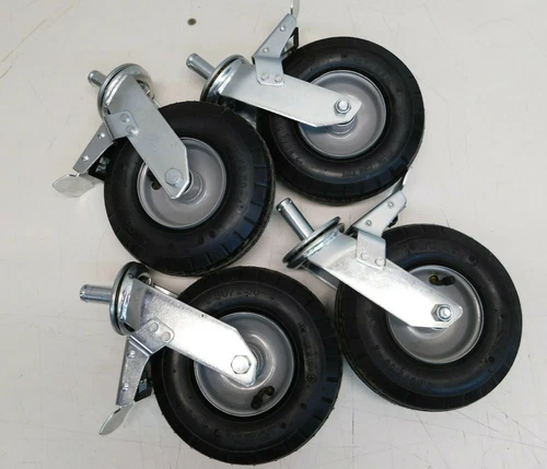 Pneumatic 8X3X13 Casters Wheels for Wire Shelving Set of 4, Swivel, Lockable