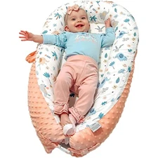 Baby Lounger for Newborn Baby Nest With Pillow Pink Elephant Safari Pattern NEW
