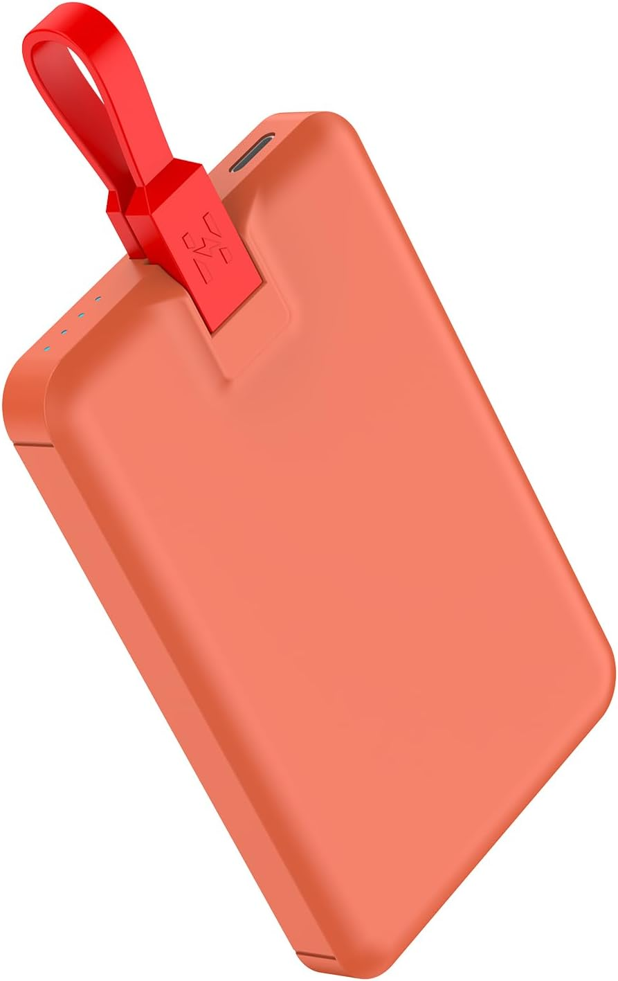 Portable Charger with Built in Cable, USB-C Cord 5000Mah Power Bank, Pocket Colo