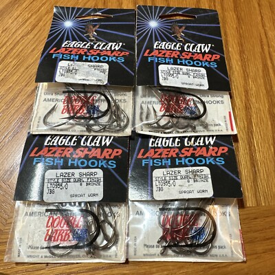 4 Packs Eagle Claw Lazer Sharp Hooks LT095 -5/0 Qty 8 Sproat Worm Hook 32 Hooks