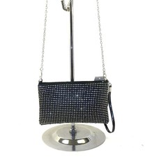 Borsa Donna Borsetta Pochette Piccola Cerimonia Sera Strass Tracolla Nero 8801