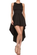 Black Sleeveless Hi Lo Hem Party Club Cocktail Fitted Dress