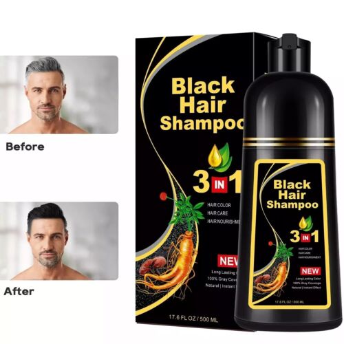 3in1 Black Hair Dye Shampoo Instant Color Dye Plant Essence Damage Hair Repair