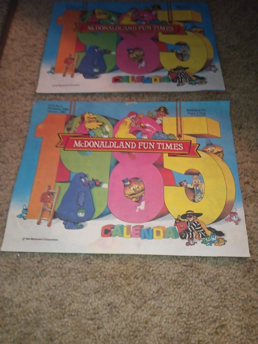 Vintage (2) 1985 McDonaldland Fun Times Calendar Vol.6 No.6 Dec