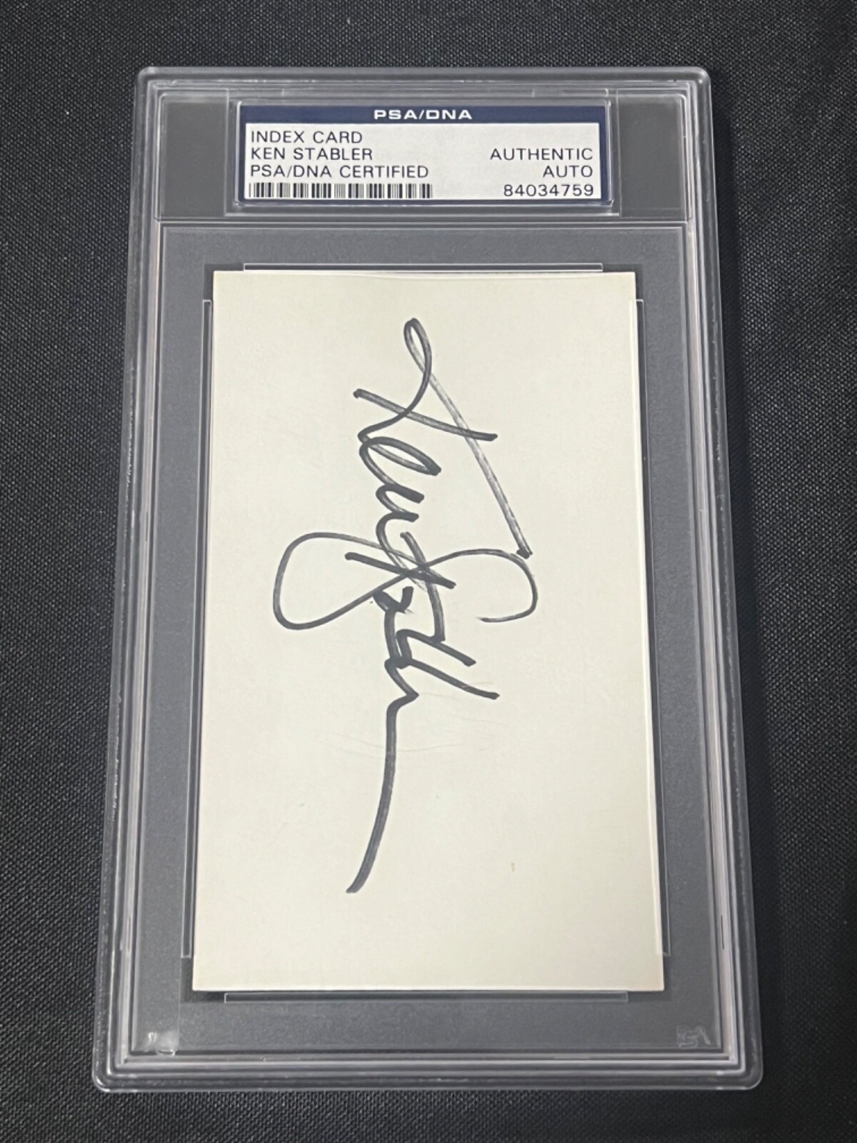 Ken Stabler HOF Raiders Slabbed Auto Signed Index Card PSA 759 