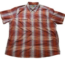 Eddie Bauer Shirt Mens 2XL Travex Red Plaid Nylon Blend Button Up Flap Pockets