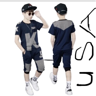 Toddlers kids boys summer short sleeves casual letter t-shirt + short pants  set