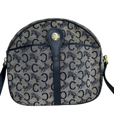 Celine Horse Carriage Hardware Logo C Jacquard Leather Shoulder Bag Blue Gold