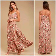 Lulus Everlasting Bliss Blush Floral Feminine Slit Maxi Dress XS Cottagecore