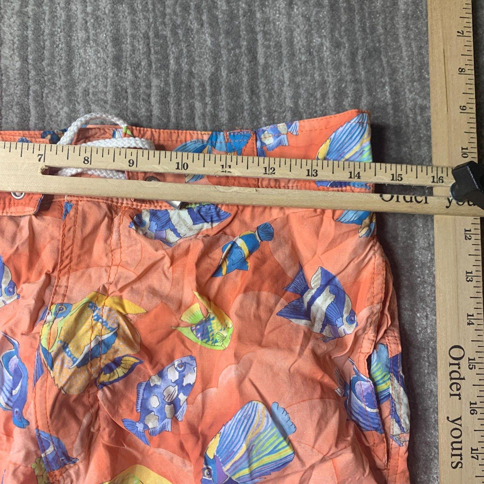 Leonard Paris Homme Swim Trunks Mens Large All Over Print Fish Orange Drawstring