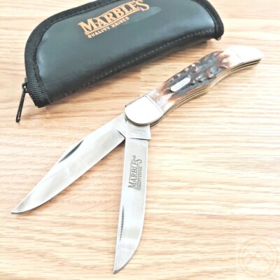 Marbles Folding Hunter Pocket Knife Stainless Steel Blades Stag Bone Handle 118