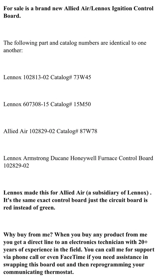 Allied Air Control Board 102829-02 (CAT #87W78) & Lennox 102813-02 (CAT# 73W45) - Image 3 of 3