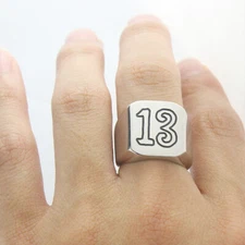 Fashion Mens High Polished Number 13 Solid 316L Stainless Steel Signet Band Ring