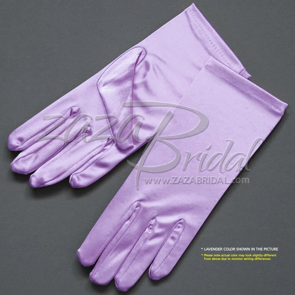 Shiny Stretch Satin Dress Gloves 2BL - Wrist Length, Various Colors