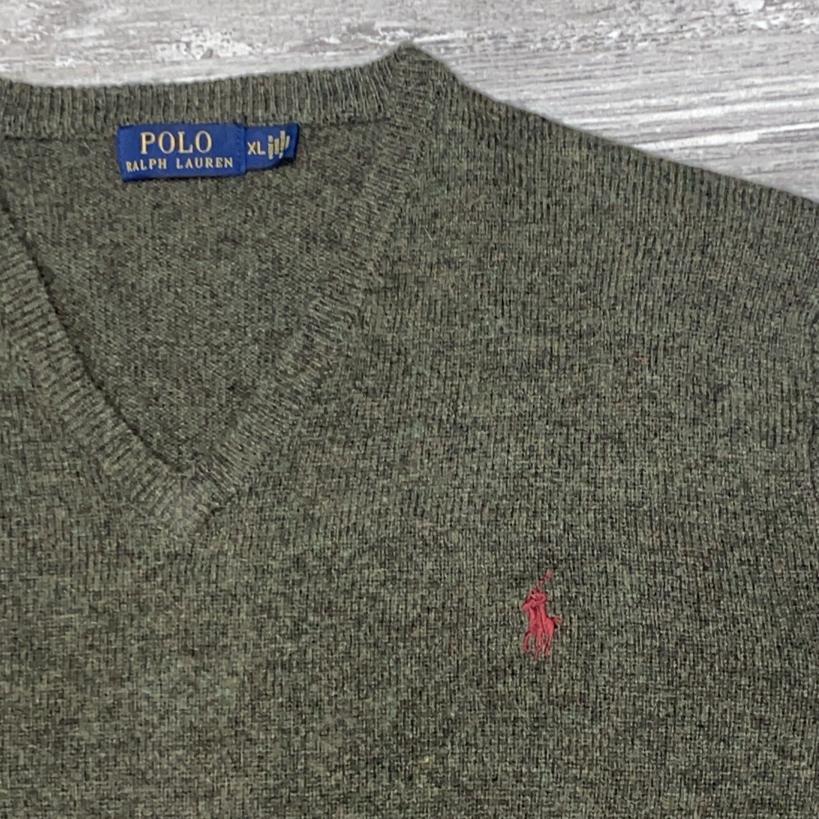 PONY POLO RALPH LAUREN taglia XL maglione uomo 100% lana di agnello italiana scollo a V XL