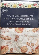 3pc. Kitchen Curtains Set:2 Tiers(30x36")&Swag(60x36")COFFEE & CUPCAKES,CAFE,EHF