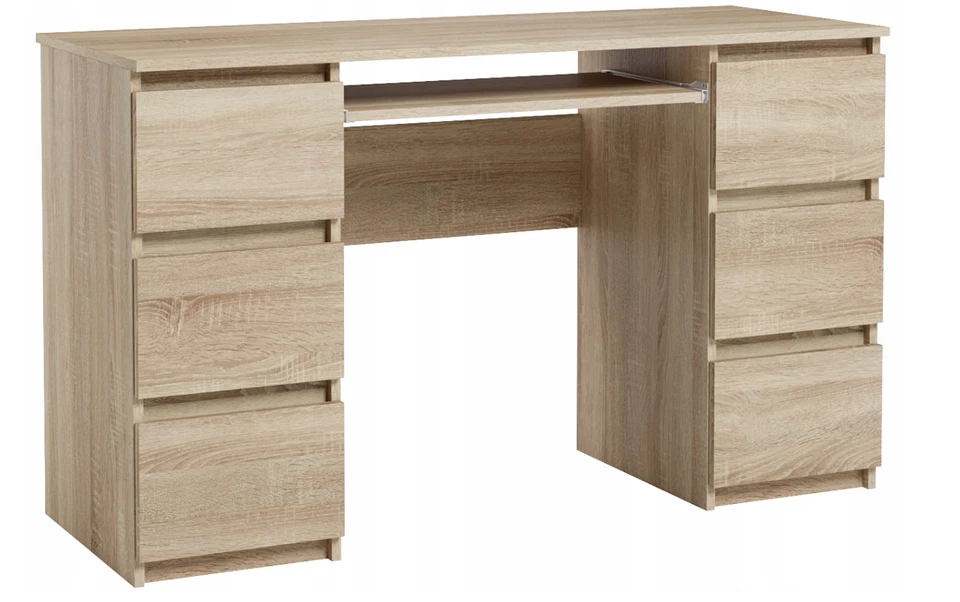 Schreibtisch Weiß Eiche mit Schubladen Computertisch Bürotisch Arbeitstisch Holz - Bild 3 von 4