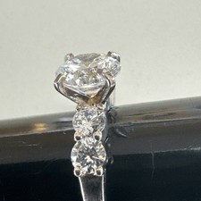 Sz 7 DQ CZ Sterling Silver 925 Five Stone Engagement Ring Cubic Zirconia Round