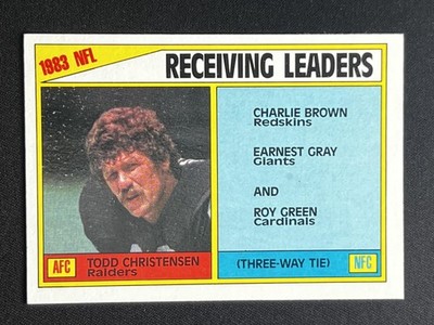 1984 Topps #203 1983 Receiving Leaders (Todd Christensen / Brown / Gray / Green)