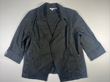 Chicos Black Open Front Blazer Linen Blend Women s Size 3 16