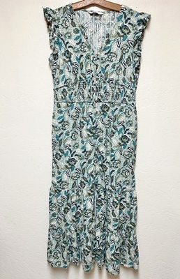 #ad Sonoma Women’s Midi Dress Teal Turquoise Floral Size Large Swiss Dot Texture $23.00