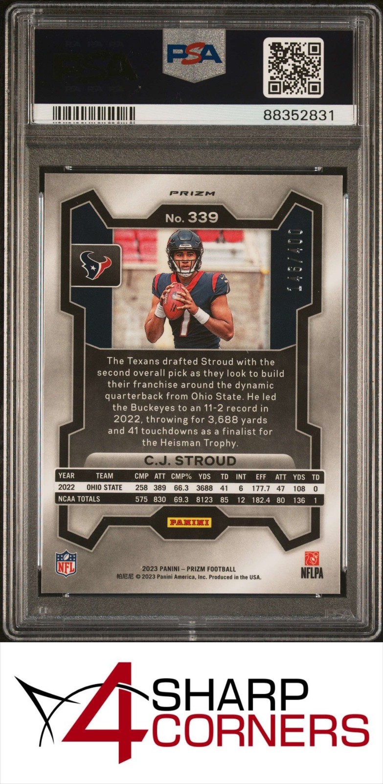 2023 PANINI PRIZM PANDORA #339 CJ STROUD RC TEXANS #/400 PSA 10 view 2