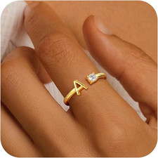 Valentines Day Gifts for Kids Teen Girls, 14K Gold Plated Adjustable Initial Rin