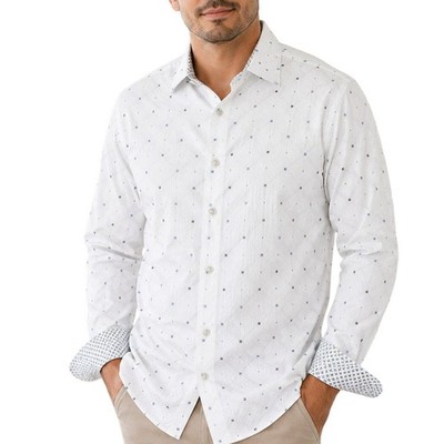 Robert Graham Sartel Men s White Textured Square Dot Flip Cuff Shirt Size M