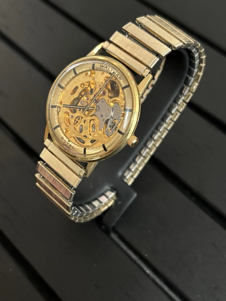 ULTRA RARE! Waltham Royal Skeleton Watch Swiss Made- Gold Filled Band And Case - Image 2 of 4