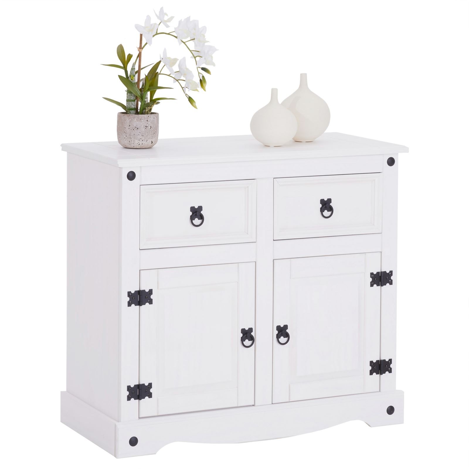 Buffet commode style mexicain avec 2 portes et 2 tiroirs en pin massif