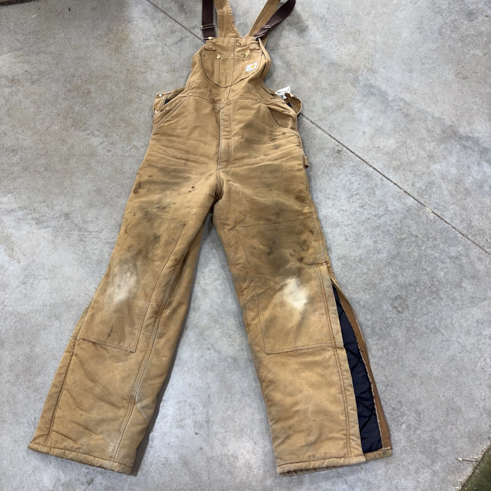 Vtg Carhartt RN 14806 Brown Insulated Bibbed Double Knee Overalls 34x34