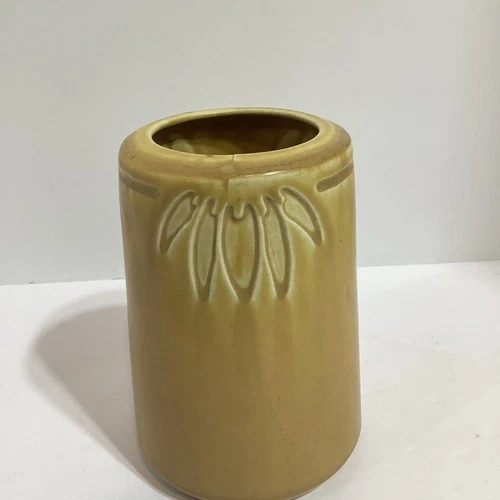 1919 Rookwood VASE 5 “H ,In-Relief Feathers,  Mustard Yellow. Second X