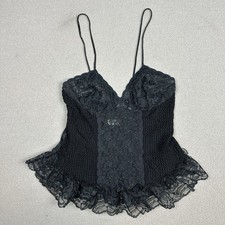 Vtg Alana Gale Black Lace Babydoll Teddy Sheer Satin Lingerie Sz M Coquette
