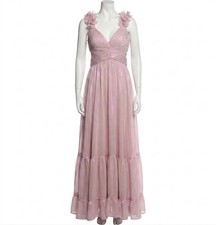 Jovani Metallic Chiffon V-Neck Maxi Dress Size 8