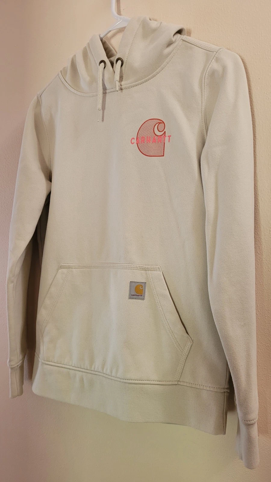 OFF WHITE Carhartt Felpa Donna con Cappuccio Crema Antipioggia Vestibilità Relaxed Taglia XS
