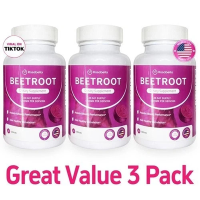 #ad 3PCS Rosabella Organic Beet Root 60 Capsules Natural Energy Boost Blood Pressure $15.58
