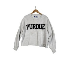 VTG Russell Athletic Purdue Sweatshirt XL Gray Heathered Cropped Raw Hem 90s