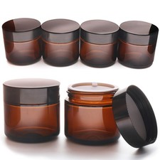 6 Pack, Amber Glass Jars Travel Size, 2 oz, Dark Round Glass Jars with Lids, ...