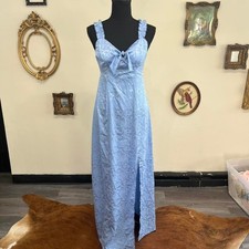 Show Me Your Mumu Blue Floral Dress with Ruffle Straps & Front Slit