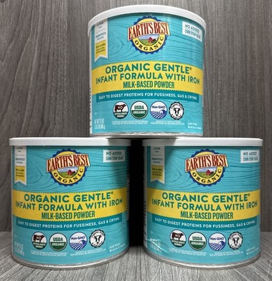 LOT OF 3 Earth's Best Organic Gentle Infant Formula With Iron EXP: 07/2026