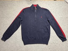 Polo Ralph Lauren Sweater Mens Small Blue Cotton Quarter Zip Mock Neck Striped