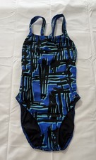 SPEEDO Women  s Size 8 / 34 One Piece Swim Suit Bathing Blue Print PowerFLEX Eco