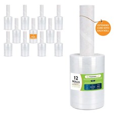 5" in x 1000FT 80 Gauge Extended Core Stretch Shrink Film Hand Wrap 12 Rolls
