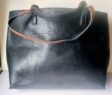 G.H. Bass Co. Pebbled Leather 17" Tote Bag Brown Straps with Pouch USA