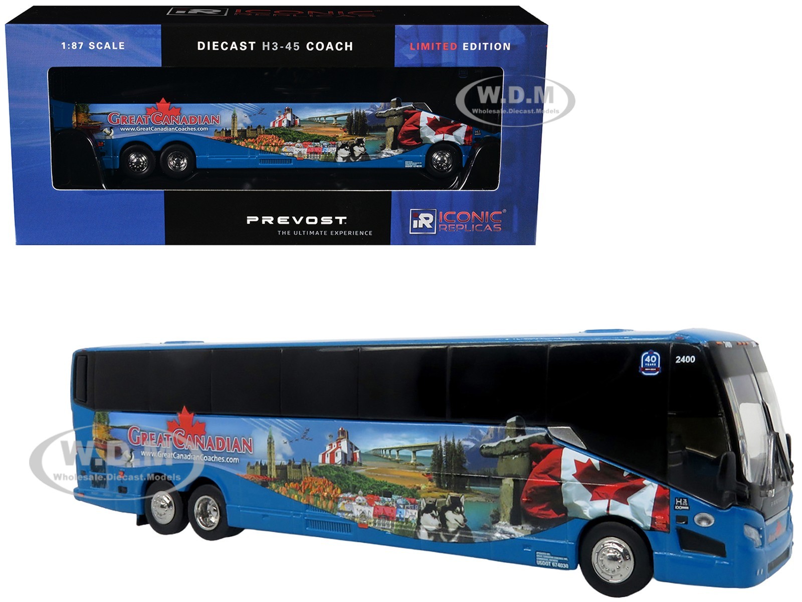 PREVOST H3-45 COACH BUS GREAT CANADIAN BLUE 187 BY ICONIC REPLICAS 87-0619 11590₽