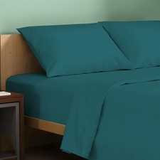 Texas Linen Co. 3-Piece Twin Organic Cotton Percale Sheets Set Teal - 16" Deep