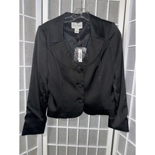 White House Black Market Black Sateen 3 Button Blazer Size 6 WHBM New