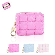 Puffy Mini Makeup Bag, Cute Quilted Small Cosmetic Bag for Mini Puffy-Rose Red