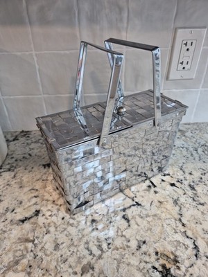 1950s Dorset Rex 5th Avenue? Metal Woven Basket Purse, 50s Lunch Box Bag Silver